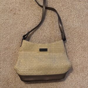 Liz Claiborne Woven Beige and Dark Brown Shoulder Bag